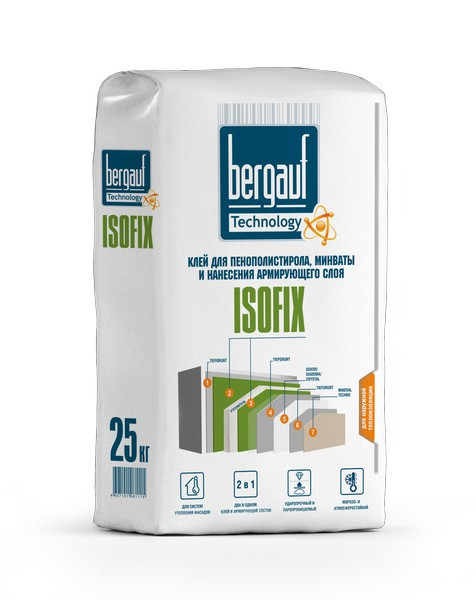 Bergauf Isofix 25 кг Клей для пенополистирола, минваты и нанесения армирующего слоя
